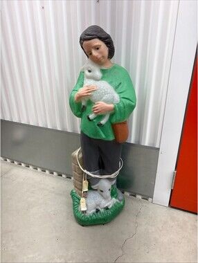 Vintage TPI Blow Mold Shepherd Boy Child & Lambs Nativity 34” 1997 Nativity
